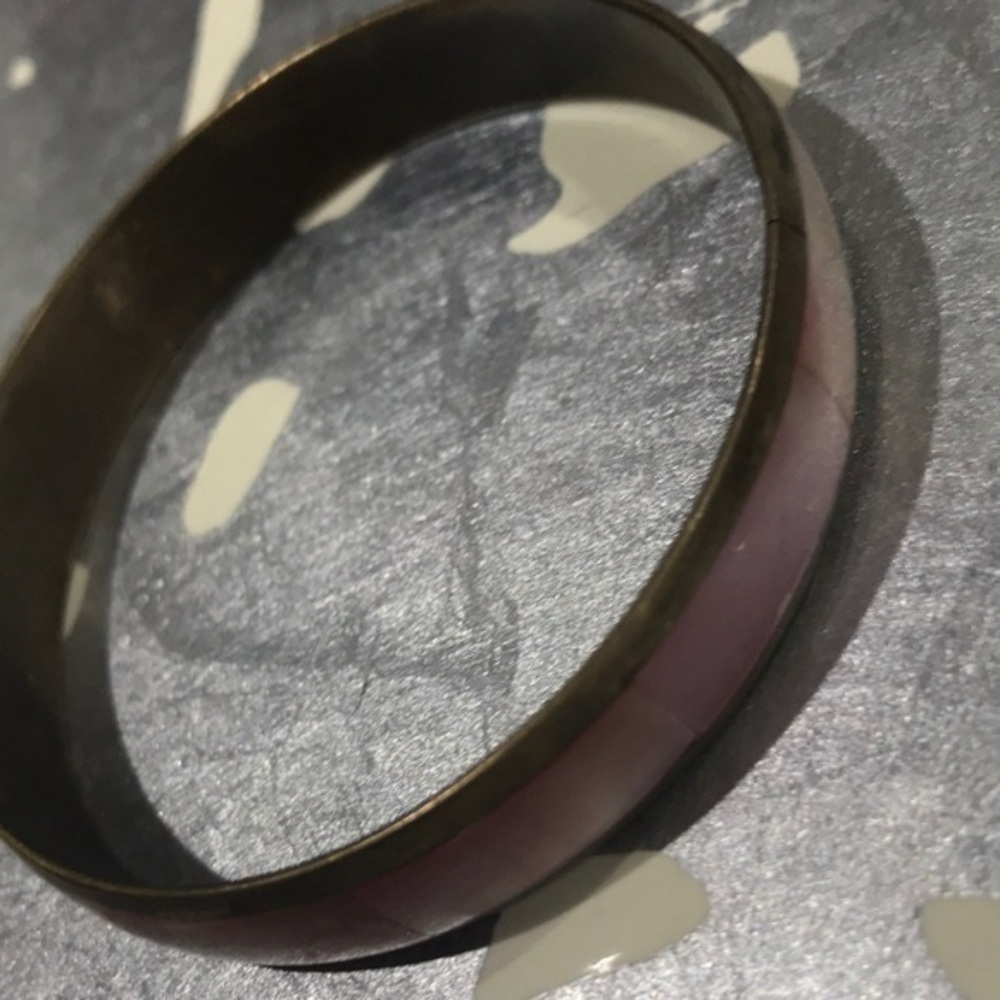 Bracelet pink abalone shell inlay over copper bangle 3 inch diameter